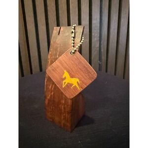 Vintage Wood Keychain - Horse/Horseshoe - 2.25" - Lucky Horseshoe Year of Horse